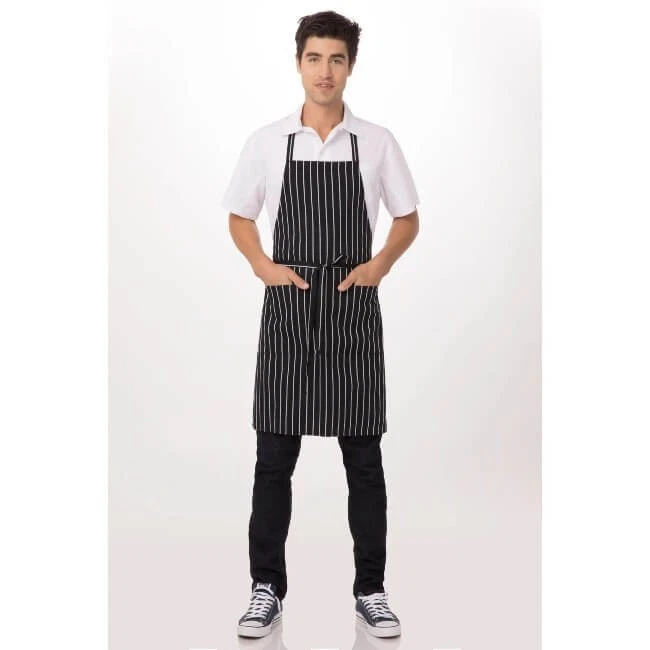 Chef Works Aprons CSBA BCS Chalk Stripe Bib Apron With Pockets 34 1 4 Inch