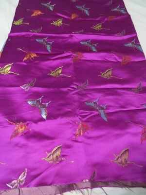 Purple with Butterflies - Faux Silk Brocade Jacquard Fabric - Image 1 of 4