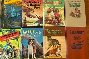 Lot 8 Vintage Whitman Classic Books HC Lassie, Power Boys Gene Autry Zane Grey - Picture 1 of 24