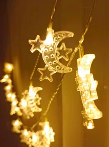 20 LED Ramadan Eid Mubarak Decorations Star Moon Ramadan Lights Battery Operated - Picture 1 of 5