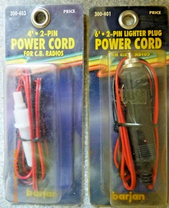 2x 2-Pin CB Radio Power Cords 6' w/ Lighter Plug & 4' w/ 2 wires, 3 amp fuse NOS - Zdjęcie 1 z 8