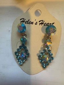 Aqua Blue Crystal Pierced Earrings NWOT SALE Prom Pageant - Picture 1 of 1