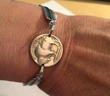  Authentic Southwest Indian Buffalo Nickel Feather Bracelet by Cactus Mountain 