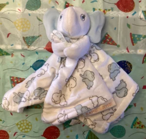 Blankets & Beyond Blue White Gray Elephant Baby Lovey Security Blanket Plush - Picture 1 of 5