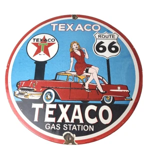 Vintage Texaco Gasoline Schild - Route 66 Tankstelle Porzellan Chevy Bel Air Schild - Bild 1 von 15