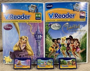 LOT of 3 Disney Vtech V.Reader Game Cartridges Tinker Bell, Tangled & SpongeBob - Picture 1 of 7