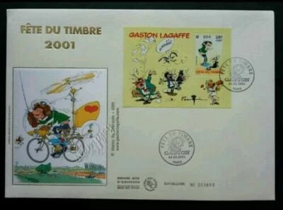 [SJ] France Cartoons Gaston Lagaffe 2001 Animation Bicycle (FDC) *perfect - Image 1 of 4