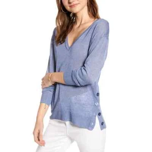 Suéter para mujer J.Crew azul cuello en V botones laterales en mezcla de lino talla XS - Imagen 1 de 10