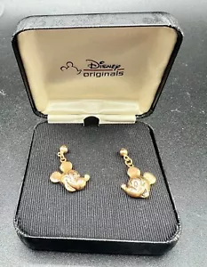 Vintage Disney Original goldfarben durchbohrte Mickey Maus Ohrringe mit Box - Bild 1 von 7