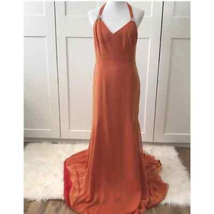 Y2K Vintage  Orange Chiffon Evening Gown/Dress Size 8 - Picture 1 of 11