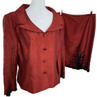 Maggie London formalna spódnica kurtka zestaw ciemnoczerwona z czarną koronką i cekinami rozmiar 14