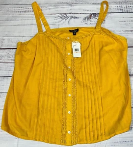 Jessica Simpson Womens Pin Tucked Tank Top Plus Size 2X Gold Button Front Lined - Picture 1 of 10