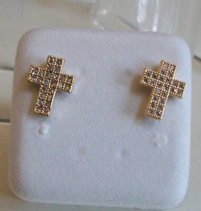Men's or Boy's Gold Finish Stones Cross Fashion Casual Screw Back Earring - Picture 1 of 6