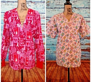 Lot of 2 women's scrub top, Beverly hills short sleeve, Peaches long sleeve SZ M - Picture 1 of 11