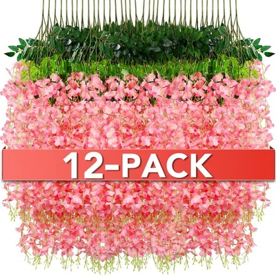 Guirnalda de flores colgantes de glicinia rosa Alotiki 3,6 pies decoración artificial al aire libre Foto 1 de 4