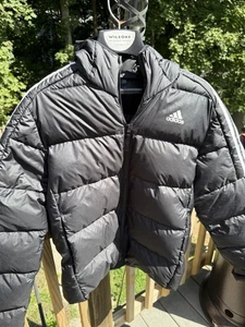 Adidas Essentials Down Hooded Parka Puffer Jacket Men's Size Medium Black/White - Picture 1 of 12