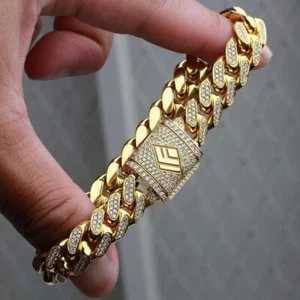 Bracciali catena cordino cubano uomo oro 14k argento sterling simulato diamante - Foto 1 di 4