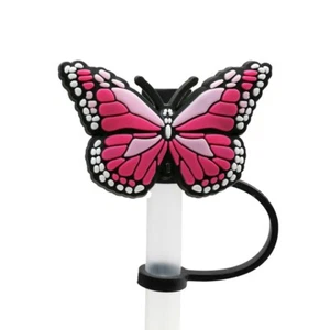2 Stück Blau und Rosa Silikon Strohhalm Topper Schmetterling Strohhalm Abdeckungen Toppers 10mm - Bild 1 von 2