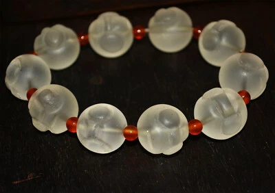 tibetan old antique clear glass mala prayer beads bracelet chinese colored glaze - Image 1 of 4