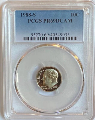 1988 S Roosevelt Dime PCGS PR69DCAM Proof 69 DC (722-2) - Image 1 of 2