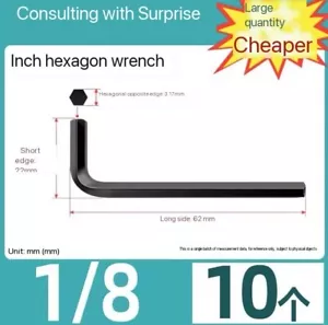 10pcs 1/8 " Allen Wrench Hex Key L Shaped Long Arm CR-V Repairing Tool 3.17mm - Picture 1 of 2