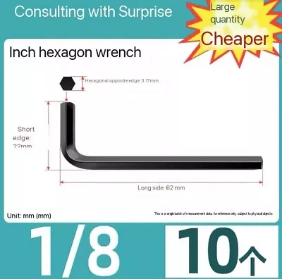 10pcs 1/8  " Allen Wrench Hex Key L Shaped Long Arm CR-V Repairing Tool 3.17mm - Image 1 of 2