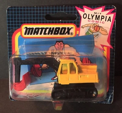 Olympic Matchbox Excavator-1992 German short card "Mit Olympia comic" Weightlift - Image 1 of 4