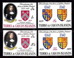 TURKS & CAICOS #213-216 MNH TERCENT. ISSUE OF LETTERS PATENT 6 LORDS PROPRIETORS - Picture 1 of 1