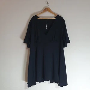 Womens Simply Be Black Long Top Floaty Stretch V Neck Size 32 NEW - Picture 1 of 21