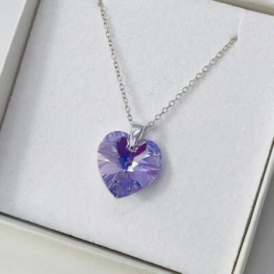 925 Silver Necklace Pendent Heart Violet Gift Box Made With Austrian Crystals - Image 1 of 4