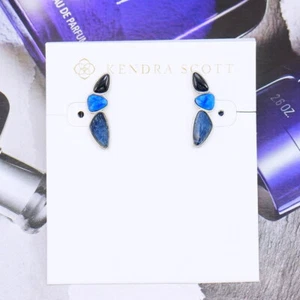 Clearance!! NWOT Kendra Scott Ivy Lapis Navy Mix Earrings Vintage Silver Tone - Picture 1 of 4