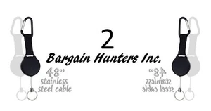 Heavy-Duty Retractable Key Chain Reel 48" Stainless Cable ID Swipe 2 Pack - Picture 1 of 2