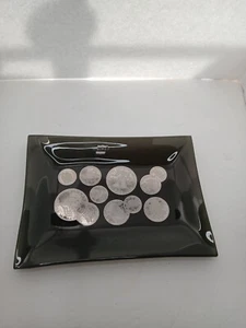 Vintage United Airlines Coin Rectangular Glass Plate Silver & Black - Picture 1 of 6