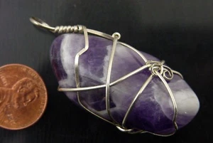 Butw Naturel Sterling Câble Emballé Chevron Améthyste Pendentif Collier 7843P - Foto 1 di 3