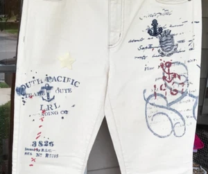 Pantalones de mezclilla LRL Ralph Lauren Co talla 4 natural rectos estampados náuticos nuevos $135 F5 - Imagen 1 de 9