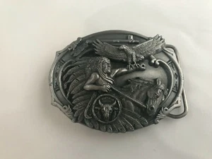 1989 Arroyo Grande Chief Eagle Feather USA Made Pewter Belt Buckle - Picture 1 of 5