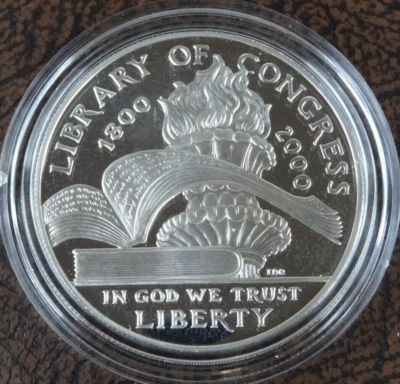 2000-P Library of Congress Commemorative Proof Silver Dollar $1 US Mint Capsule - Image 1 of 2