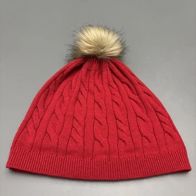 Gorro Talbots tejido con cable rojo imitación piel pompón mezcla de lana sombrero de invierno Foto 1 de 4
