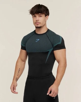 Gymshark Onyx 5.0 Seamless T-Shirt - Black/Brand Blue - Size Medium - Image 1 of 3