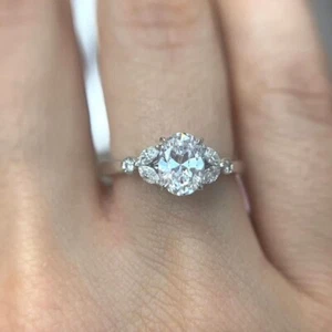 Diamond Ring Oval Cut 1.75 Ct IGI Certified Lab Created Solid 14K White Gold - Picture 1 of 12