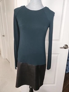 BAILEY 44 Shift Dress stretch faux leather trim bottom midi dress sz S Teal Blk - Picture 1 of 8