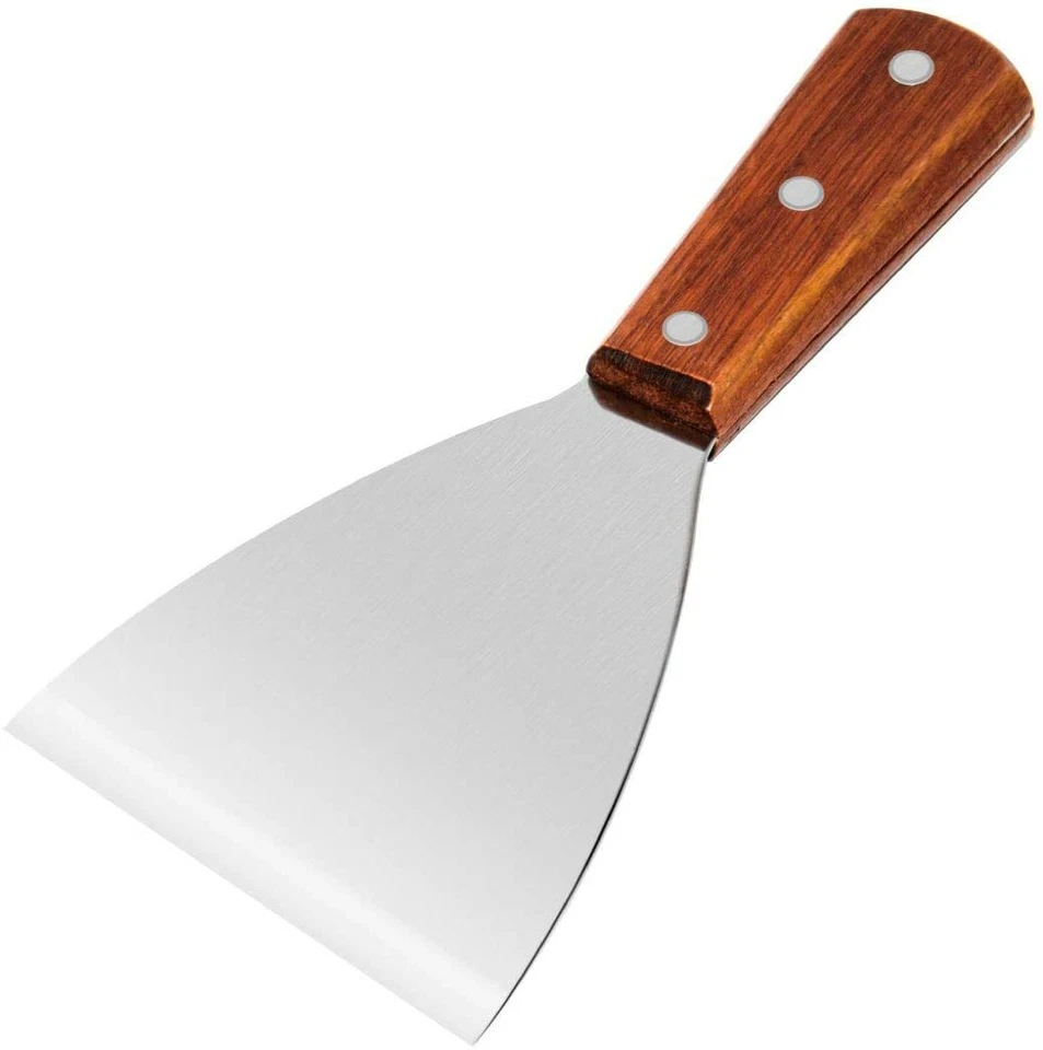 Stainless Steel Griddle Scraper Wood Handle 10cm Grill Turner Slanted Blade — 第 1/4 张图片