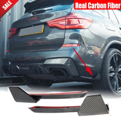 For BMW X3 G01 M40i M-Sport 2018-2021 Real Carbon Rear Bumper Splitters Corners - Image 1 of 4