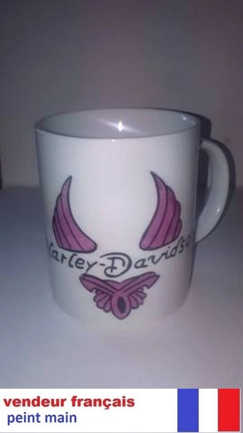 mug peint main cuit au four Harley Davidson ailes rose - Photo 1/1