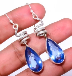 Spiral - Tanzanite 925 Sterling Silver Earring Jewelry 2.07" T34 Valentine Gift - Picture 1 of 2