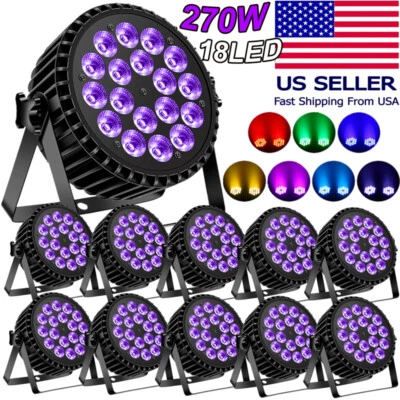 UKING 270W LED 18 Par Stage Light DMX RGBW Disco Show DJ Lighting Aluminum Shell - Image 1 of 4