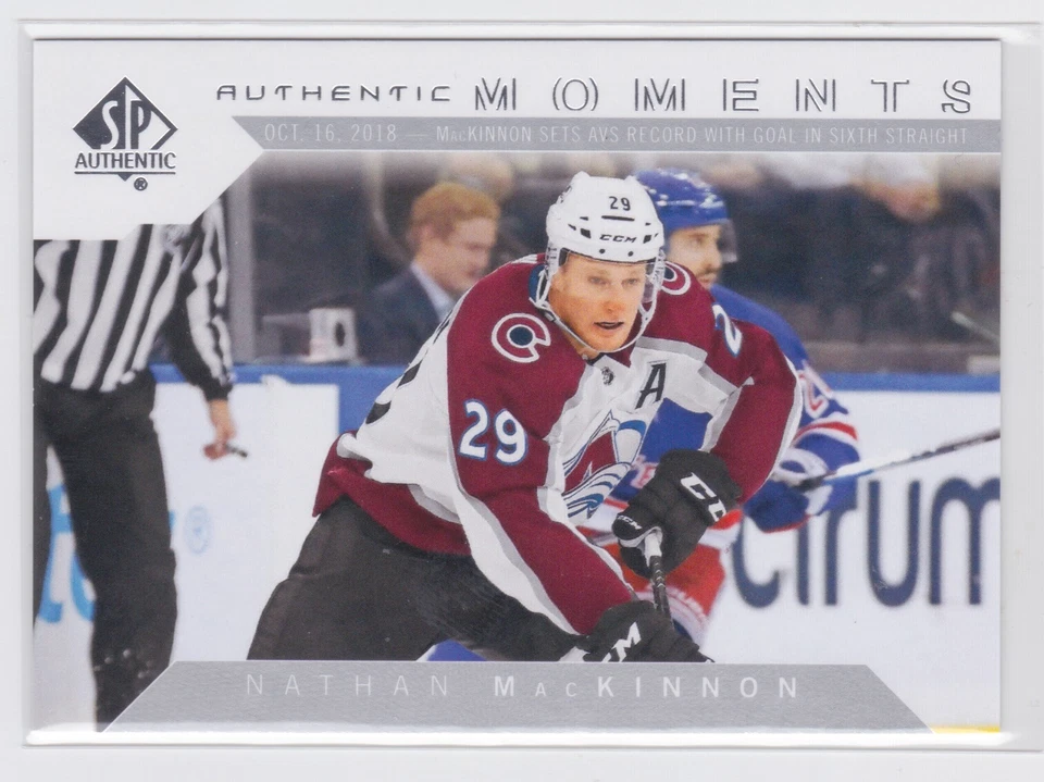 18/19 SP AUTHENTIC...NATHAN MacKINNON...AUTHENTIC MOMENTS..CARD # 112..AVALANCHE - Image 1 of 1