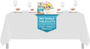 5-Pcs 90" X 132" Inch Rectangular Polyester Cloth Fabric Linen Tablecloth - Wedd - Picture 1 of 6