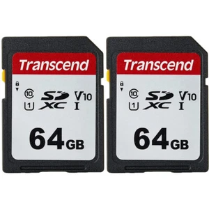 2 Transcend 64GB SD SDXC UHS-1 V10 Memory for Nikon D5500 D3300 D40 D7200 D5300  - Picture 1 of 2