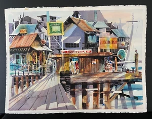 Large Vintage Watercolor John O'Brien 1985 Fisherman's Wharf Pier Linderholm - Picture 1 of 6